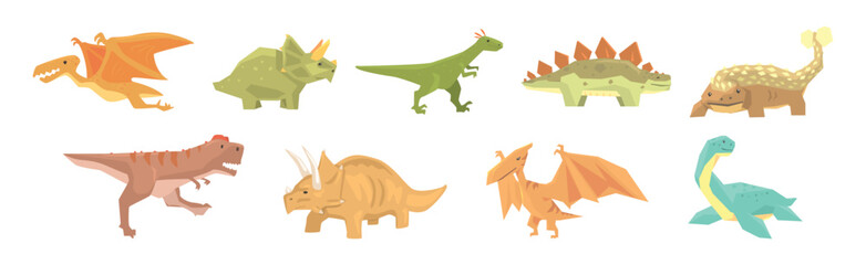 Funny Dinosaur Character with Cute Snout Vector Set