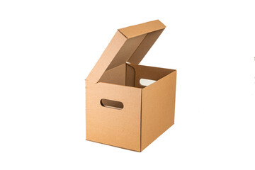 Cardboard box on white background