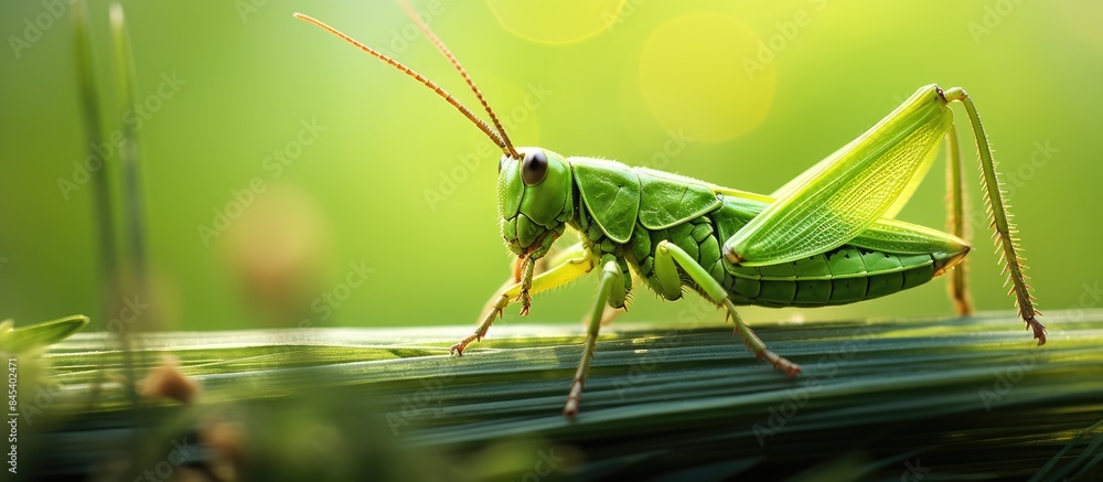 Sticker Meadow Grasshopper Chorthippus parallelus. Creative banner. Copyspace image