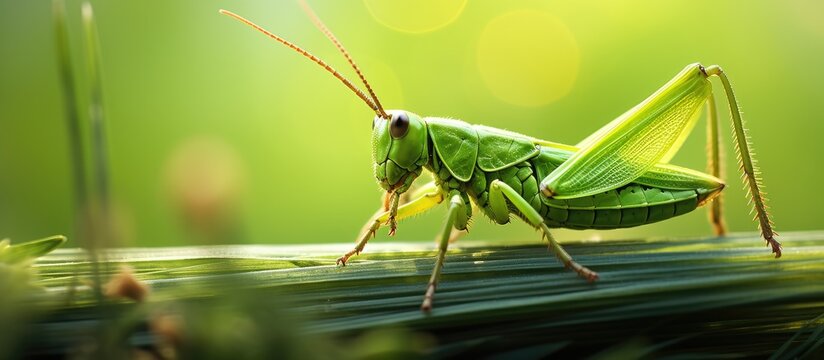 Meadow Grasshopper Chorthippus parallelus. Creative banner. Copyspace image