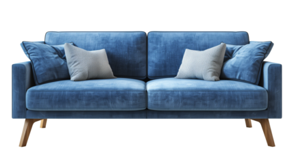 Modern Blue Fabric Sofa with Wide Armrests