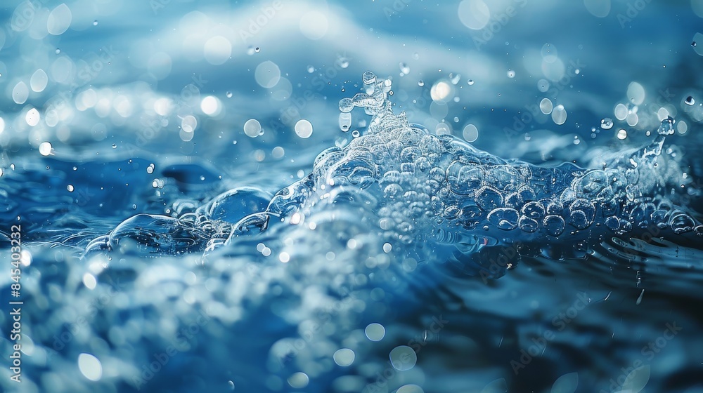 Poster dynamic close-up of water with motion blur and bubbles creating a sense of movement and energy