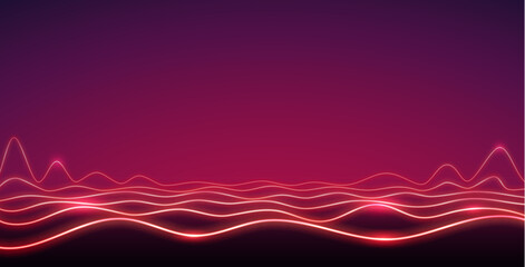 Empty Abstract Wavy Red Neon Background in Retro Wave Style. Vector clip art for your music project design.