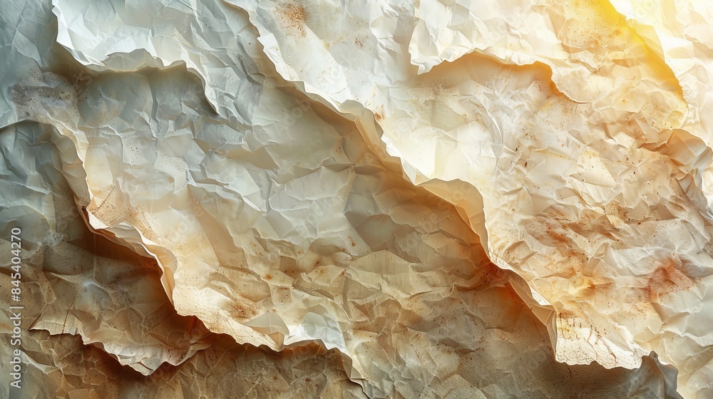 Poster warm sunlight casting over a crumpled paper texture, creating a backdrop that simulates a rough land