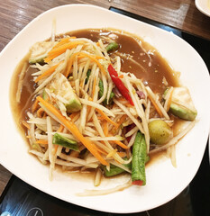 Thai Traditional Som Tum with Fermented Fish