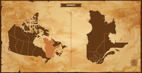 Quebec state map, Canada map with federal states in A vintage map based background, Political Canada Map
