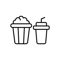 Popcorn and Drink outline icons, minimalist vector illustration ,simple transparent graphic element .Isolated on white background