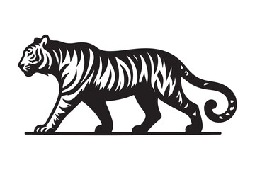 Tiger silhouette. Tiger black icon on white background
