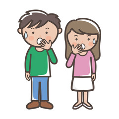 驚いて唖然とする若い男女の全身イラスト