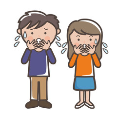 慌てて両手で口を覆う若い男女の全身イラスト