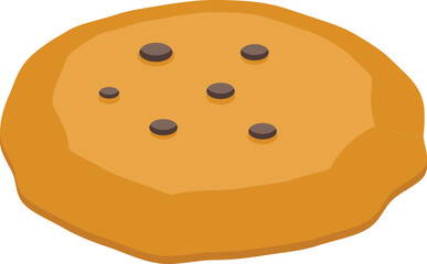 Simple illustration of a chocolate chip cookie baking in the oven
