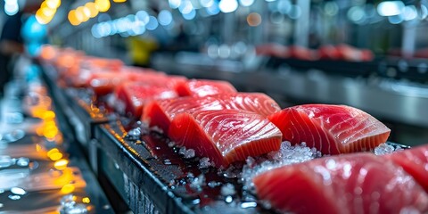 Monitoring frozen tuna temperatures during transportation from ship to factory for logistics. Concept Food Safety, Supply Chain Logistics, Temperature Monitoring, Tuna Transportation