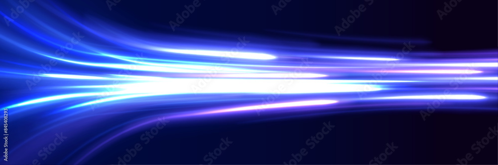 Poster abstract image of speed motion on the road. vector glitter light fire flare trace. dark blue abstrac