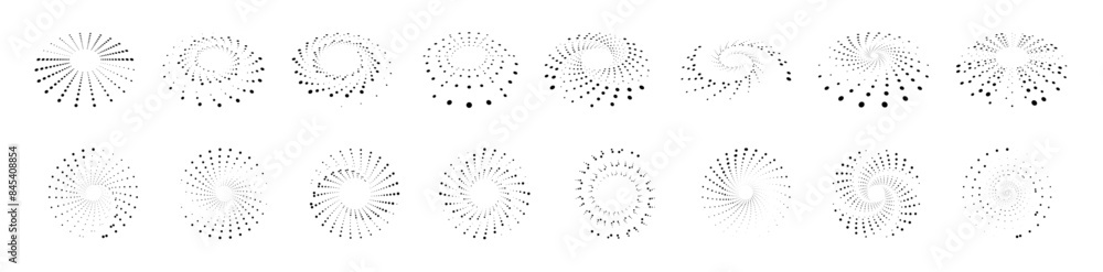 Fototapete Abstract circle with lines as a spiral or propeller. Circle dotted speed lines. Abstract round halftone circle frames, rotating dotted circle shapes. Halftone circular dotted frames set.	
