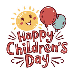 Fototapeta premium Happy Children's Day. Greeting card for Children's Day with balloons and smiling sun. 