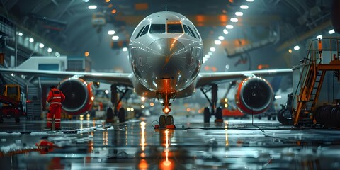 During lockdown commercial airplane maintenance and refueling at terminal. Concept Airplane Maintenance, Commercial Aircraft, Terminal Refueling, Lockdown Operations