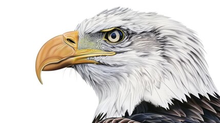 Obraz premium American bald eagle isolated on white, side on view of head and beak