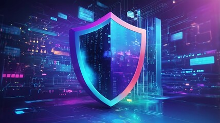 Secure internet connection, cybersecurity concept digital design, unique illustration related to technology, cyberspace and computer in purple & 
 blue theme