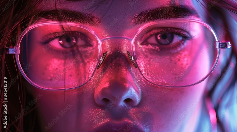 Poster a 3d conceptual render with bright neon lines against a magenta gradient background, exuding futuris