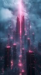 Fototapeta premium Futuristic Metropolis Under Control with Glowing Digital Network