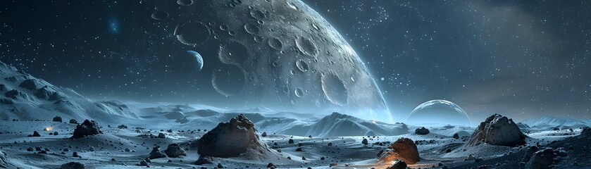 Spacecraft Graveyard on a Distant Lunar Landscape Remnants of a Forgotten Interstellar Conflict