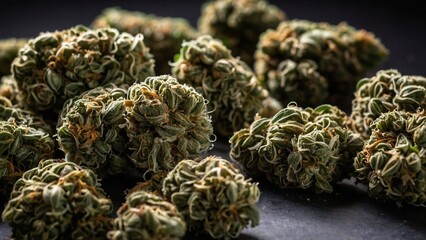 Marijuana flowers on the table