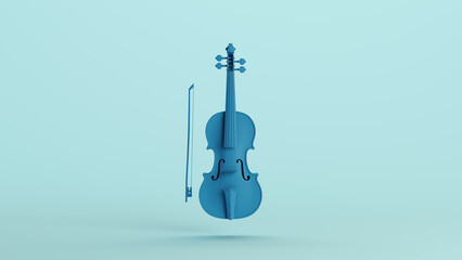 Blue violin classical musical instrument strings viola audio soft tones pale background 3d illustration render digital rendering © paul