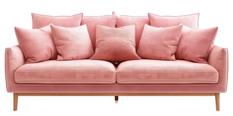 Modern Pink Fabric Sofa with Multiple Cushions