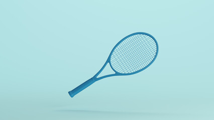Blue tennis racket racquet strings sports equipment soft tones pale background 3d illustration render digital rendering