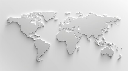 World Map Highlighting Continents and Countries on a White Background - Generative ai