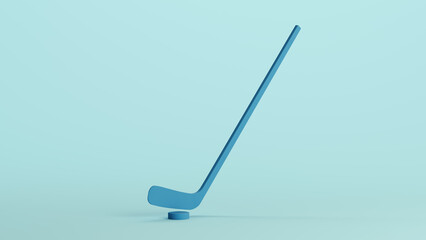 Blue hockey stick puck sports equipment soft tones pale background 3d illustration render digital rendering