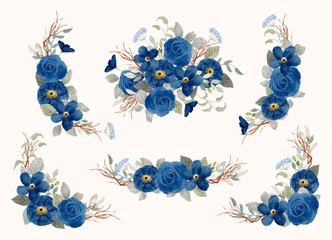 navy blue floral watercolor arrangement collection