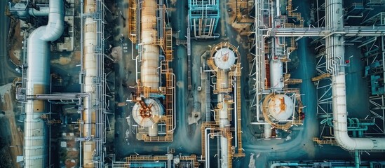 Aerial view at oil and gas industrial, Oil refinery plant form industry