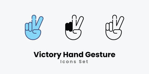 Victory Hand Gesture icons vector set stock illustration.