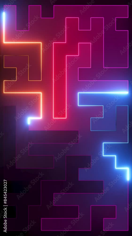 Poster cycled 3d animation. abstract neon background with geometric shapes drawn by laser lines