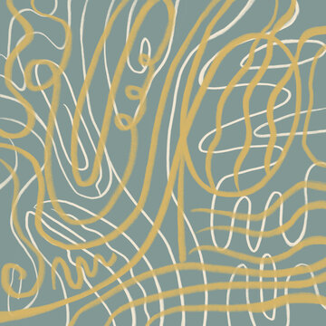 Abstract golden scribbles on a teal background