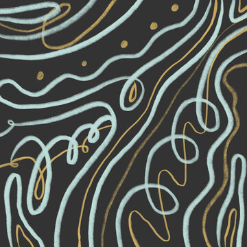Playful abstract wavy lines and gold dot pattern
