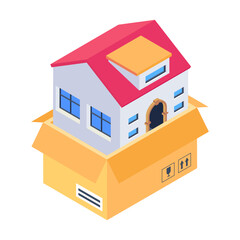 Modern isometric icon depicting wrapping house 

