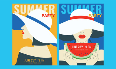 flat poster for summer party with woman model