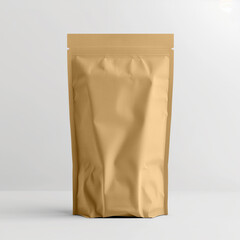 blank brown craft paper bag on white sachet concept For design, Brown paper ziplock mockup pouch...