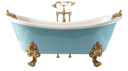 Vintage Clawfoot Bathtub with Ornate Gold Fixtures