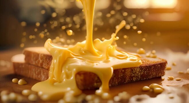 Toast with condensed milk pouring over it