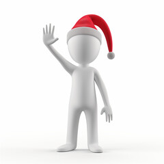 3D Character is waving their hand while wearing a Santa hat, spreading festive season greetings