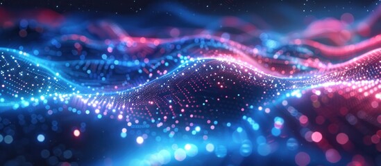 Fototapeta premium Background big data visualization futuristic technology. Abstract Music background. Beautiful motion waving dots texture with glowing defocused particles.The glow of a fractal element in a futuristic.