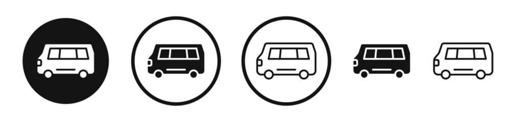 Van Icon Set Transit delivery minibus vector symbol used for cargo and package delivery.