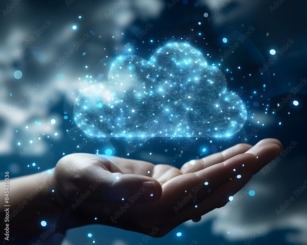 Poster cloud computing specialist optimizing business data storage solutions in technology networking and d