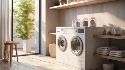 Modern Minimalist Laundry Room with Dual Washing Machines