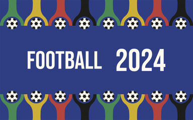 Boho Abstract design 2024 Football championship horizontal banner. Fans ornament with typography inscription. Simple vector aesthetic in trendy pastel color. EPS 10