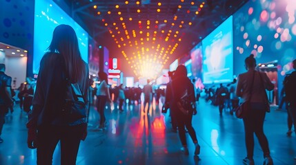 Vibrant Tech Fair Showcasing Latest Digital Communication Tools and Solutions for Businesses