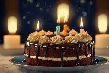 Chocolate biscuit cake with fruits and berries.